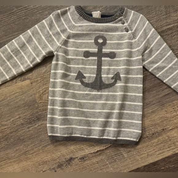 Boys H&M Nautical Anchor grey stripe sweater 2-3 years - Picture 1 of 4